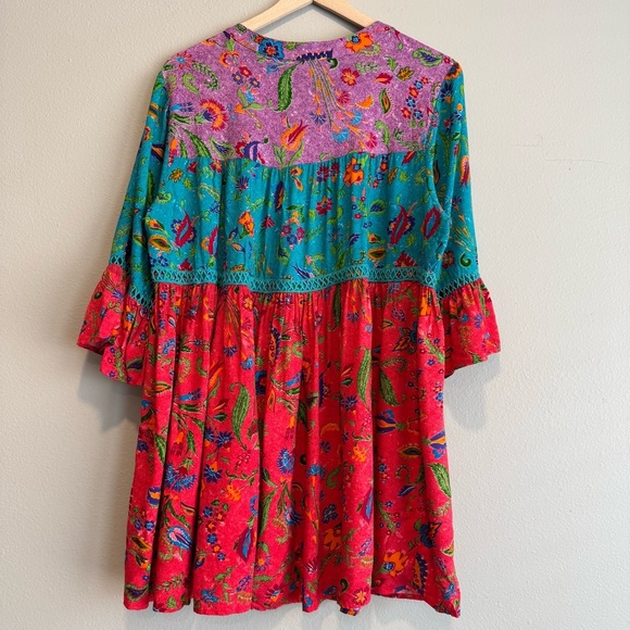 Avenue Floral Multicolor Boho Peasant Tiered Tunic Top Colorful 16 - Picture 8 of 9